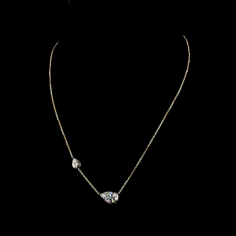 14K Yellow Gold Inclined Pear Shape Two Stone Pendant with Black Rhodium Accents - 2.63 Carat Total Weight Lab Diamonds (E-F Color, VS1 Clarity) - Covaloro Fine Jewelry