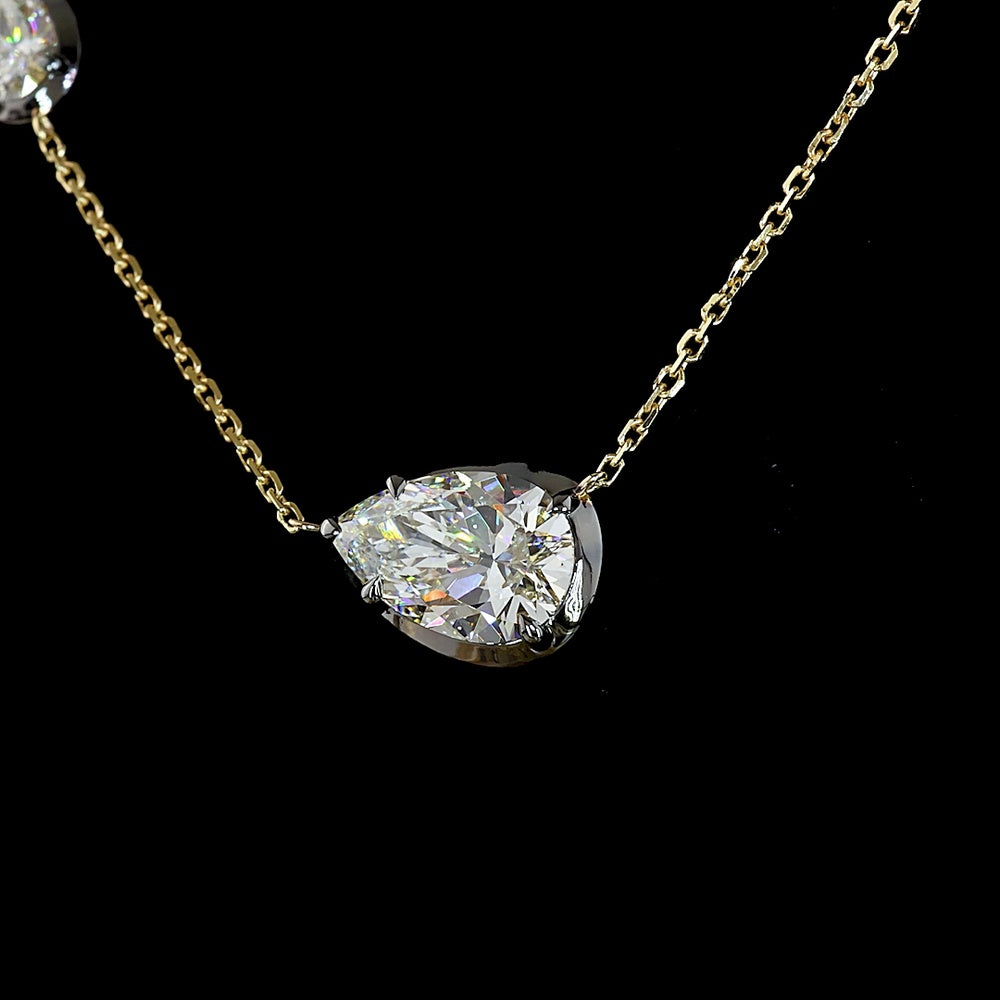 14K Yellow Gold Inclined Pear Shape Two Stone Pendant with Black Rhodium Accents - 2.63 Carat Total Weight Lab Diamonds (E-F Color, VS1 Clarity) - Covaloro Fine Jewelry