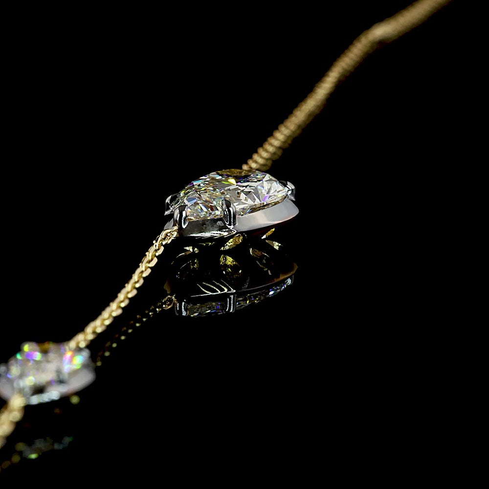 14K Yellow Gold Inclined Pear Shape Two Stone Pendant with Black Rhodium Accents - 2.63 Carat Total Weight Lab Diamonds (E-F Color, VS1 Clarity) - Covaloro Fine Jewelry