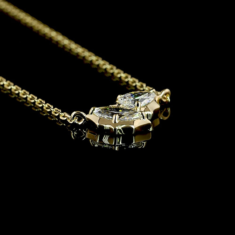 14K Yellow Gold Inclined Toi et Moi Pendant with Pear and Marquise Lab Diamonds - 0.39 Carat Total Weight - Covaloro Fine Jewelry