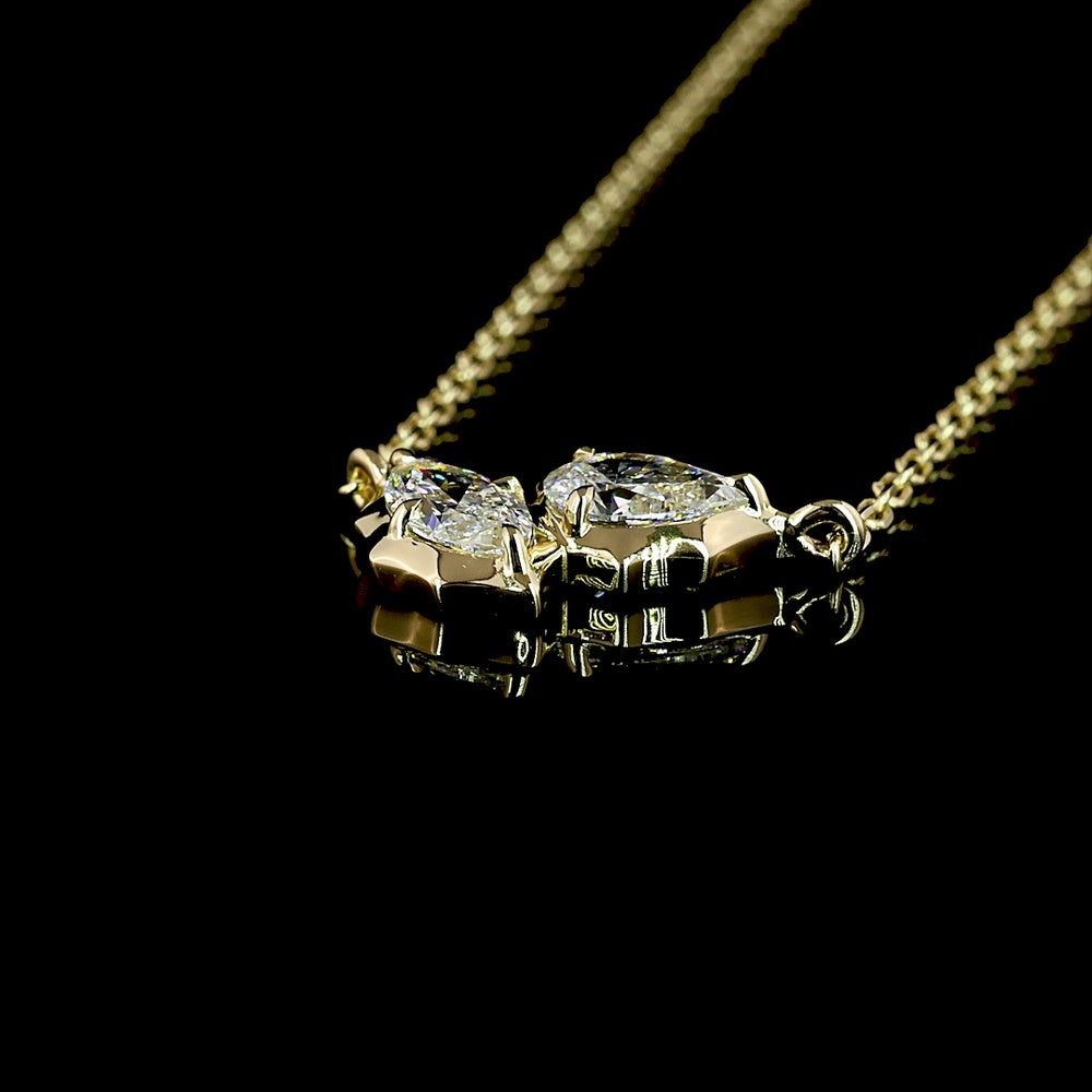 14K Yellow Gold Inclined Toi et Moi Pendant with Pear and Marquise Lab Diamonds - 0.39 Carat Total Weight - Covaloro Fine Jewelry