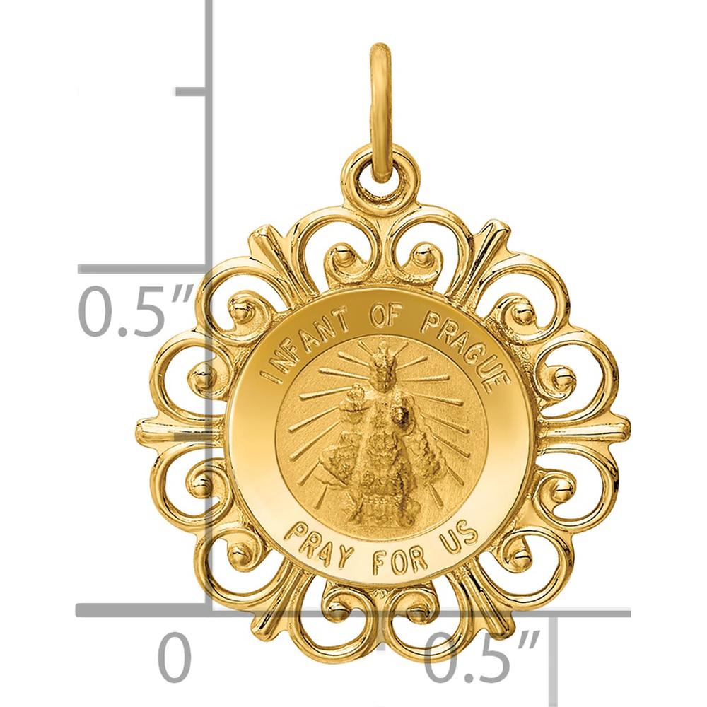 14K Yellow Gold Infant of Prague Solid Die-Struck Medal Pendant with Scalloped Edge by Oro Pregiato