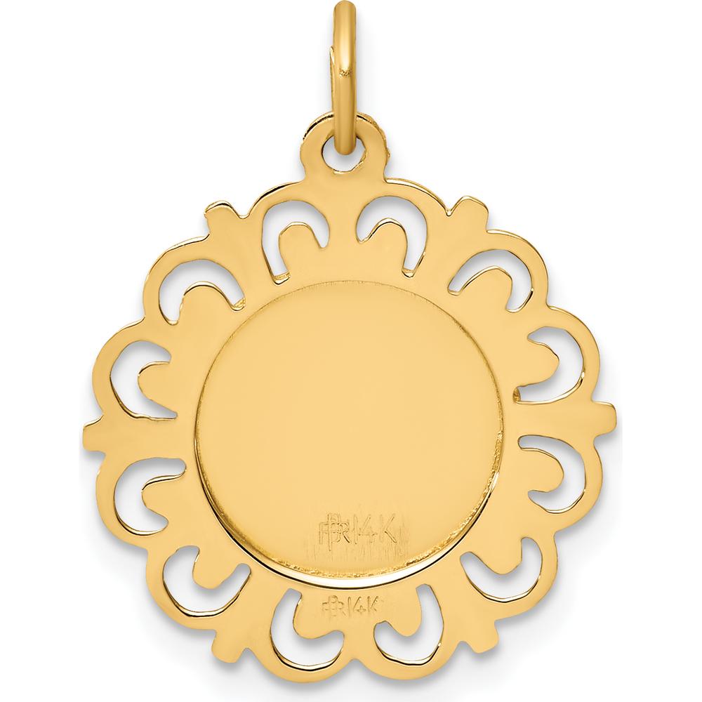 14K Yellow Gold Infant of Prague Solid Die-Struck Medal Pendant with Scalloped Edge by Oro Pregiato
