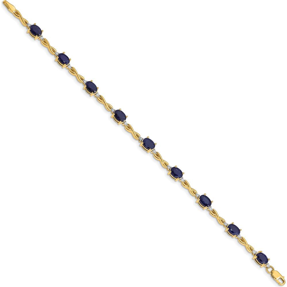 14K Yellow Gold Infinity Bracelet with Oval Sapphire and Round Diamonds - 0.87 Carats Total Gem Weight by Monteluci Fine Jewelry