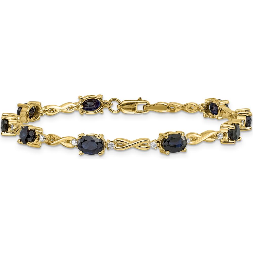 14K Yellow Gold Infinity Bracelet with Oval Sapphire and Round Diamonds - 0.87 Carats Total Gem Weight by Monteluci Fine Jewelry