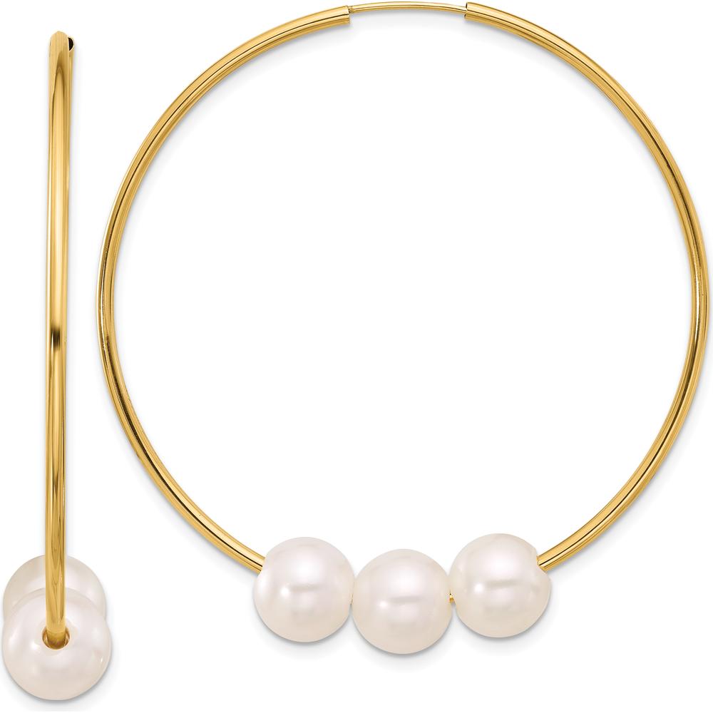 14K Yellow Gold Infinity Hoop Earrings with White Freshwater Cultured Pearls - 1.5 Carat Total Pearl Weight by Monteluci Fine Jewelry