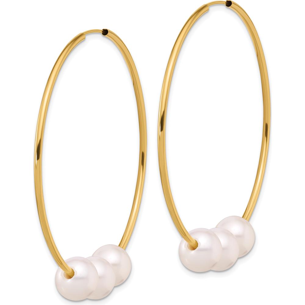 14K Yellow Gold Infinity Hoop Earrings with White Freshwater Cultured Pearls - 1.5 Carat Total Pearl Weight by Monteluci Fine Jewelry