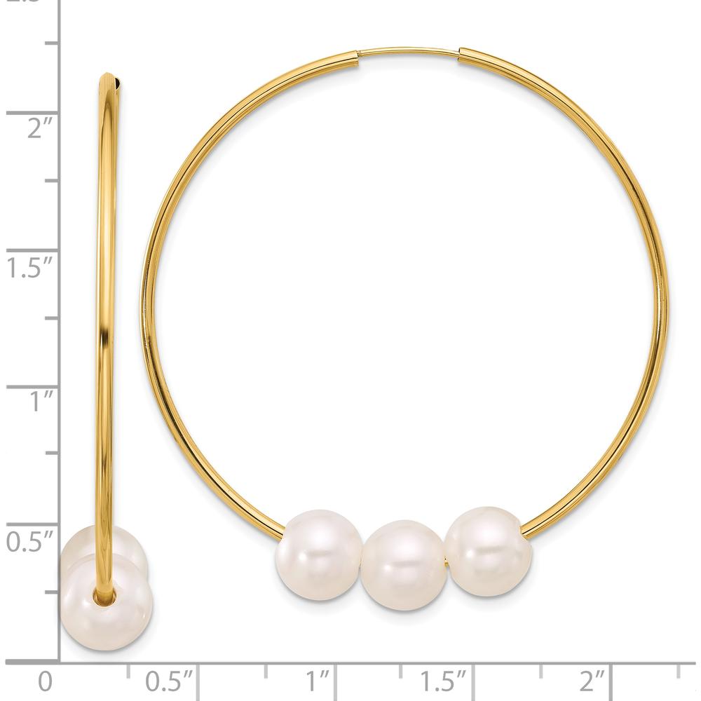 14K Yellow Gold Infinity Hoop Earrings with White Freshwater Cultured Pearls - 1.5 Carat Total Pearl Weight by Monteluci Fine Jewelry