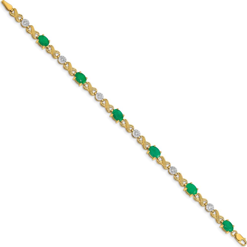 14K Yellow Gold Infinity Link Bracelet with Oval Emeralds and Round Diamonds - 0.75 Carats Emerald & 0.035 Carats Diamond Total Weight by Monteluci Fine Jewelry