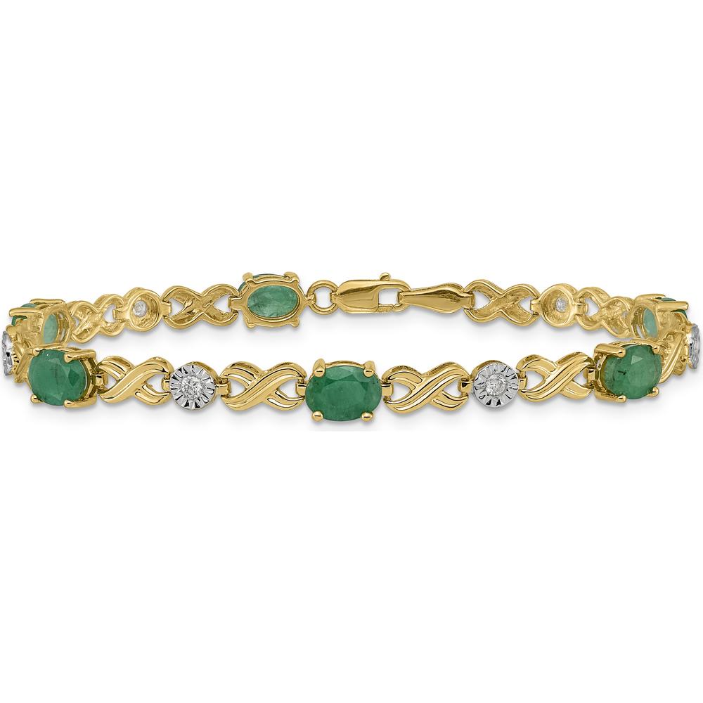 14K Yellow Gold Infinity Link Bracelet with Oval Emeralds and Round Diamonds - 0.75 Carats Emerald & 0.035 Carats Diamond Total Weight by Monteluci Fine Jewelry