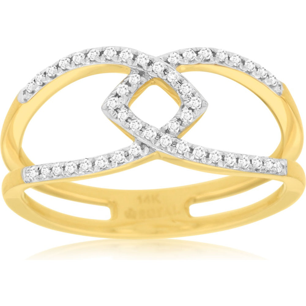 14K Yellow Gold Infinity Loop Ring with Prong-Set Round Diamonds - 0.19 Carat Total Diamond Weight - Royal Jewelry