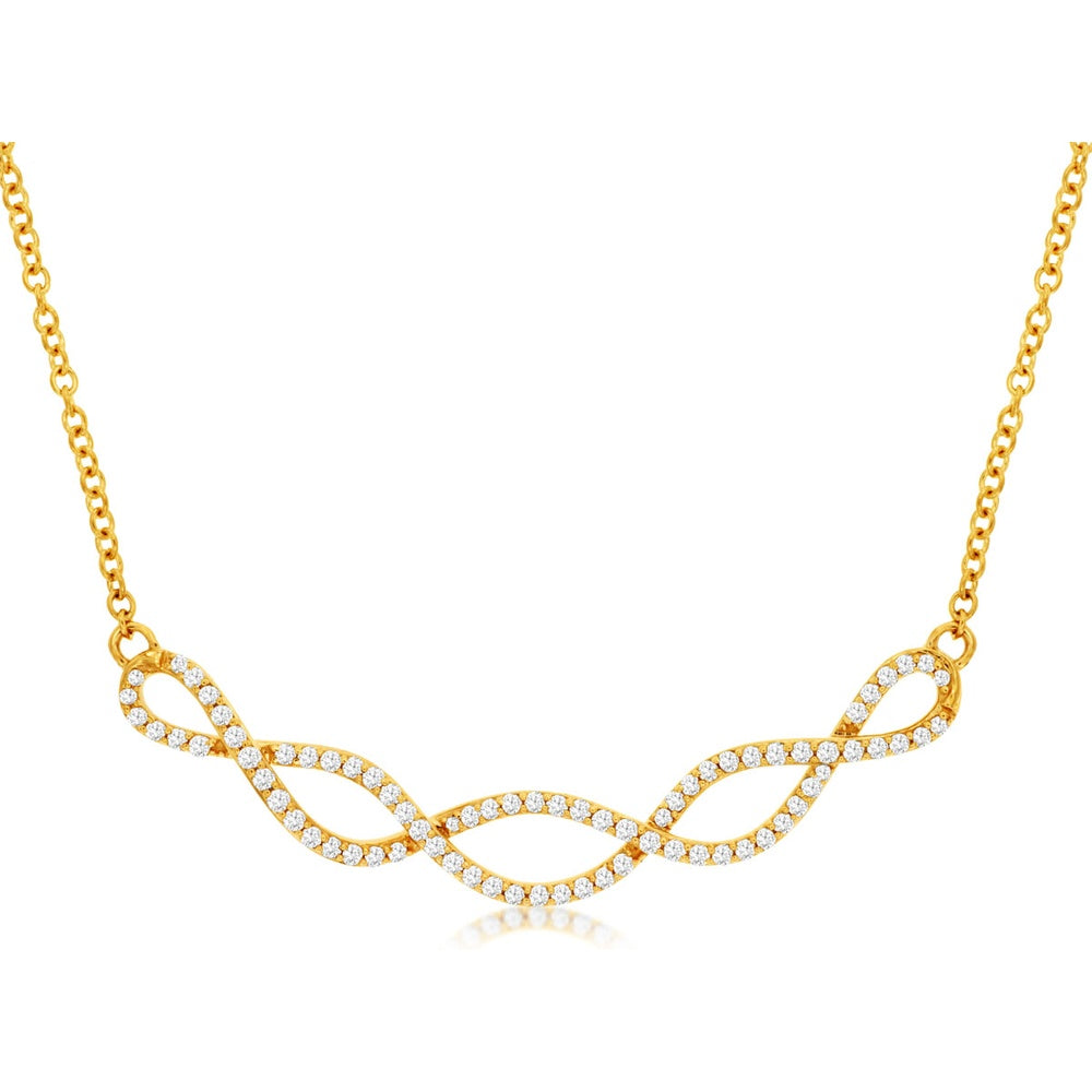 14K Yellow Gold Infinity Motif Necklace with Prong-Set Round Diamonds - 0.50 Carat Total Diamond Weight - Royal Jewelry