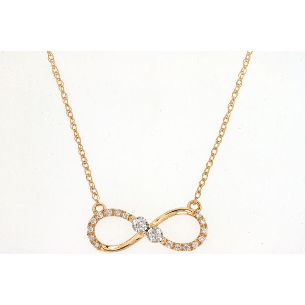 14K Yellow Gold Infinity Necklace with Round Diamonds - 0.10 Carat Total Diamond Weight - Royal Jewelry