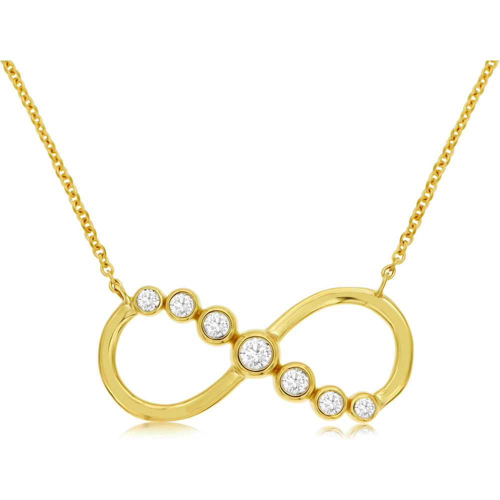 14K Yellow Gold Infinity Pendant Necklace with Bezel-Set Round Diamonds - 0.22 Carat Total Diamond Weight - Royal Jewelry