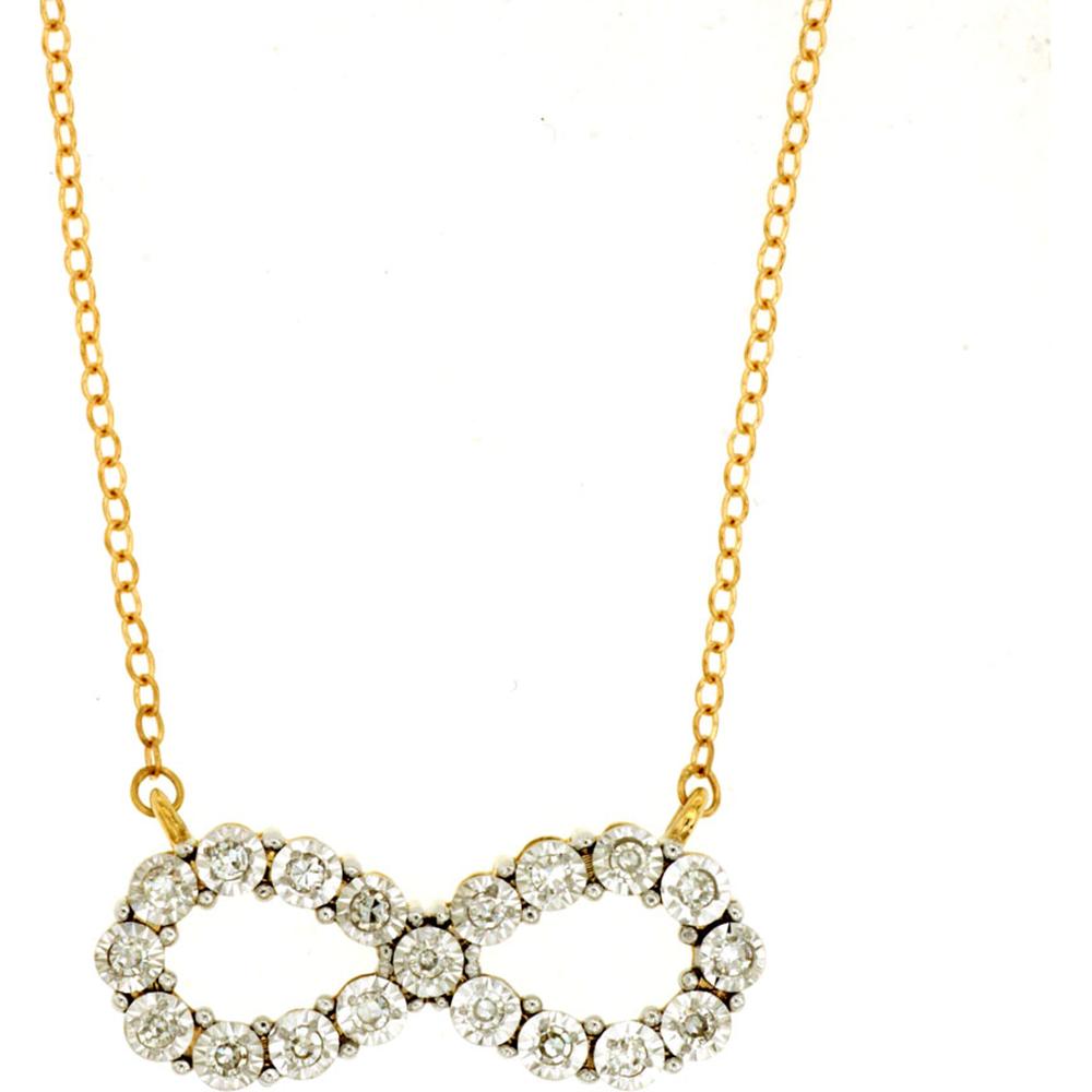 14K Yellow Gold Infinity Pendant Necklace with Prong Set Round Diamonds - 0.15 Carat Total Diamond Weight - Royal Jewelry