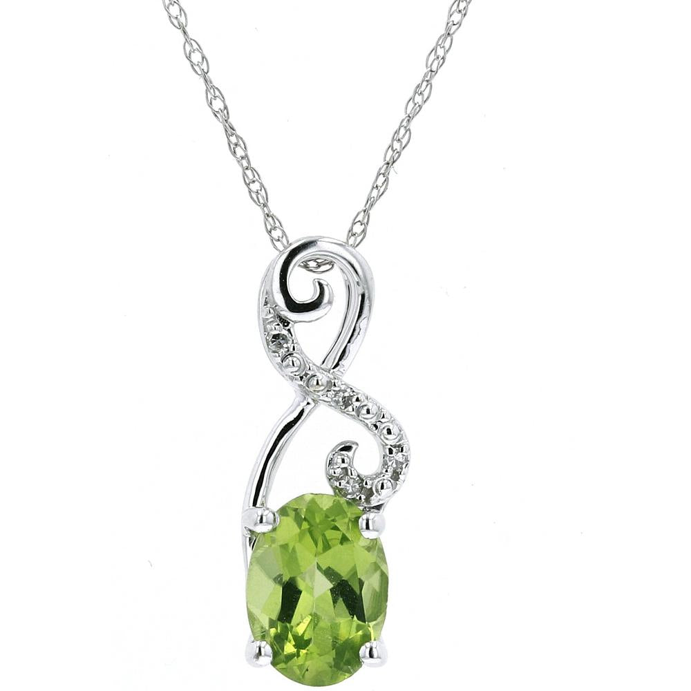 14K Yellow Gold Infinity Pendant with Oval-Cut Peridot and Diamond Accents - 0.02 Carats Total Diamond Weight