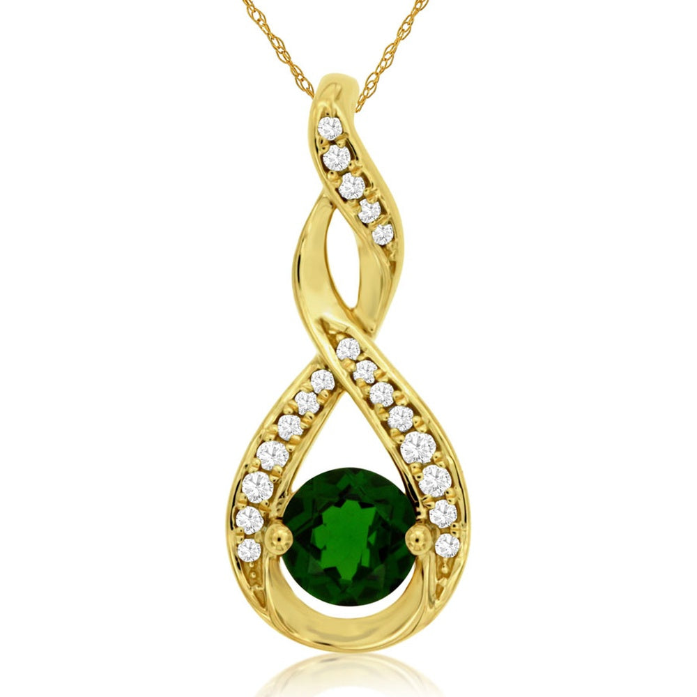 14K Yellow Gold Infinity Pendant with Pavé Diamond Accents and Round Russalite - 0.75 Carat Russalite and 0.12 Carat Total Diamond Weight - Royal Jewelry