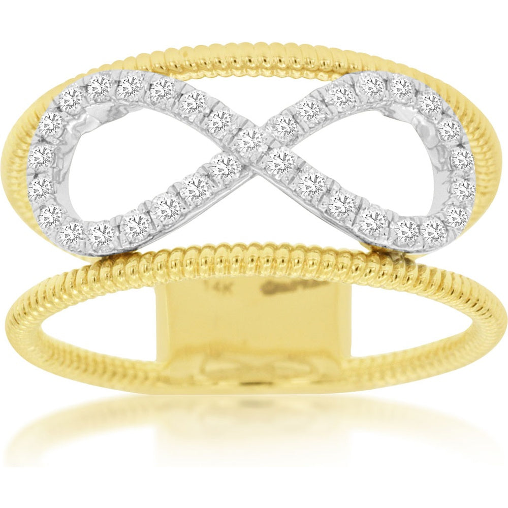 14K Yellow Gold Infinity Ring with Milgrain Detail and Prong Set Round Diamonds - 0.30 Carat Total Diamond Weight - Royal Jewelry