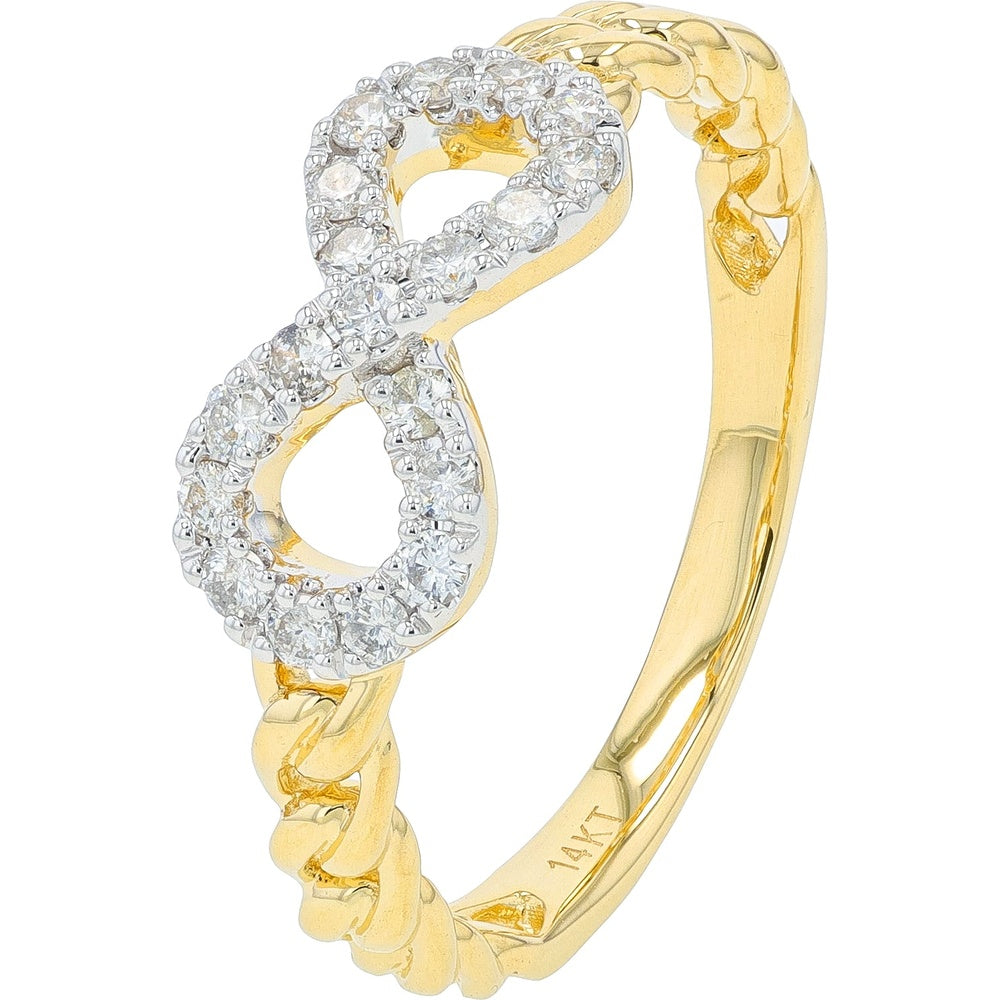 14K Yellow Gold Infinity Ring with Pave Set Round Diamonds - 0.25 Carat Total Diamond Weight