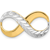 14K Yellow Gold Infinity Slide Pendant with Rhodium Diamond-Cut Texture for Omega Chain - 22mm Length by 0