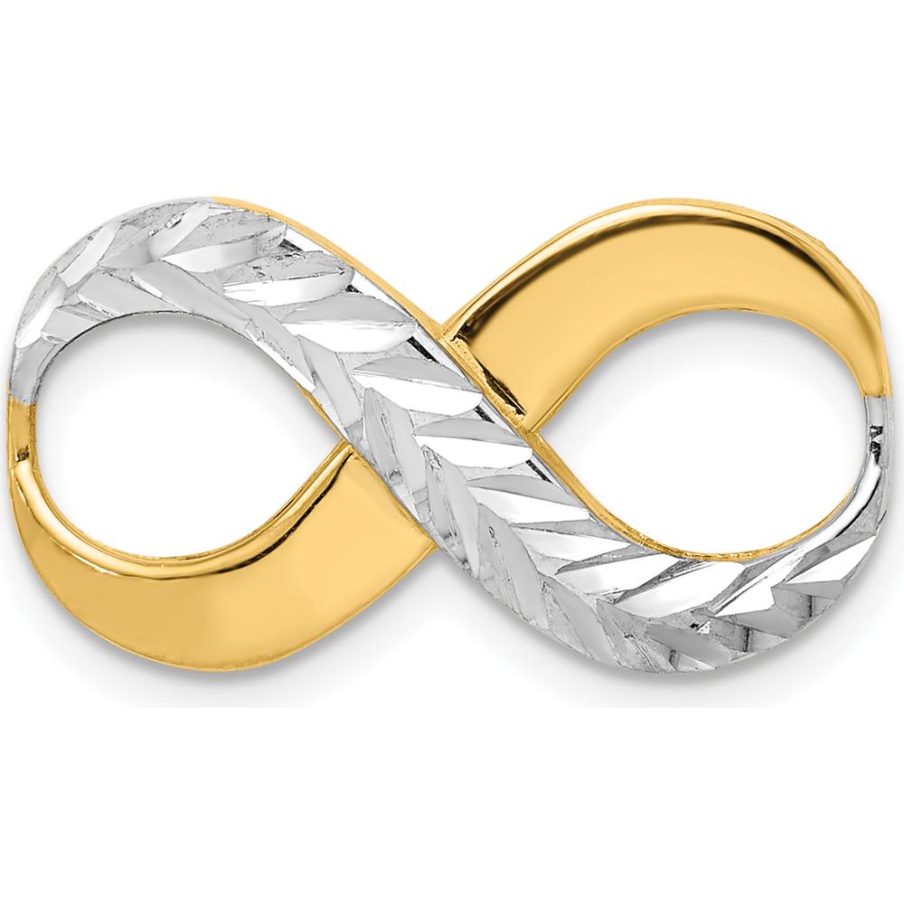 14K Yellow Gold Infinity Slide Pendant with Rhodium Diamond-Cut Texture for Omega Chain - 22mm Length by 0