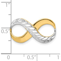 14K Yellow Gold Infinity Slide Pendant with Rhodium Diamond-Cut Texture for Omega Chain - 22mm Length by 0
