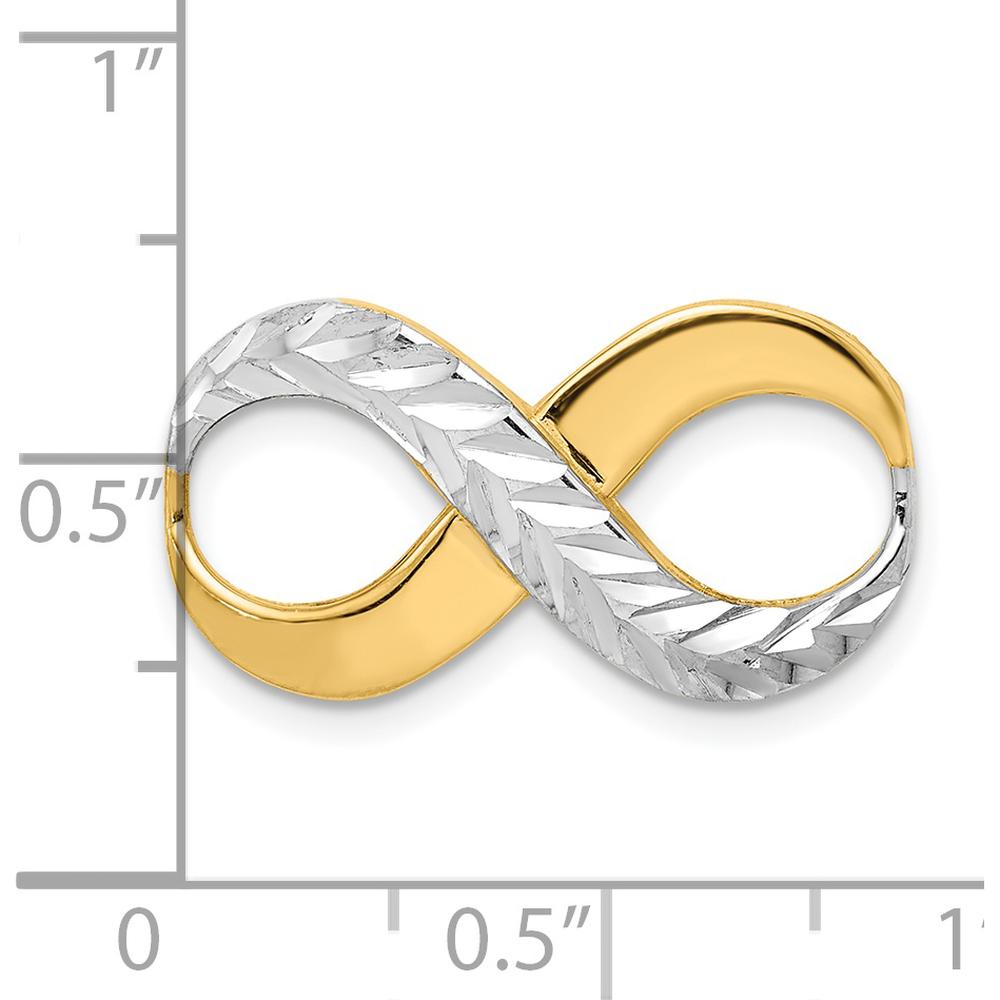 14K Yellow Gold Infinity Slide Pendant with Rhodium Diamond-Cut Texture for Omega Chain - 22mm Length by 0