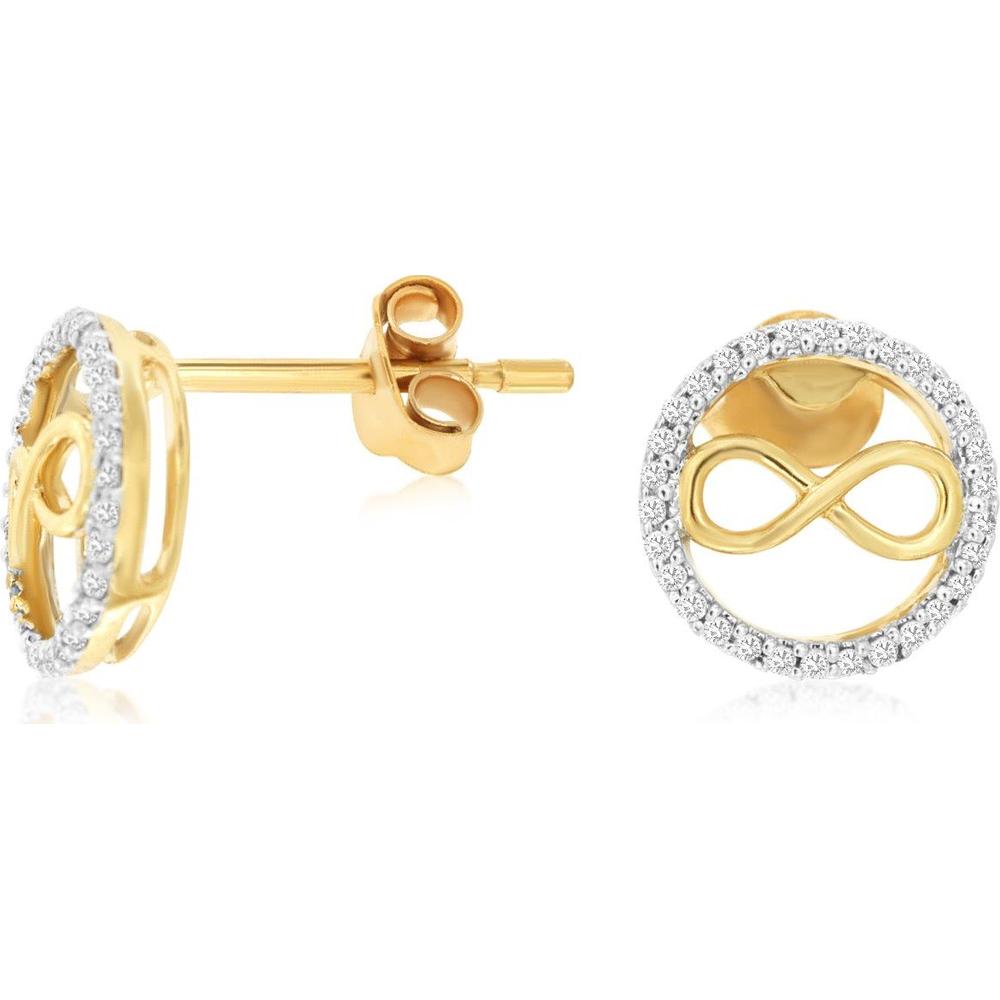 14K Yellow Gold Infinity Stud Earrings with Round Diamonds - 0.12 Carat Total Diamond Weight - Royal Jewelry