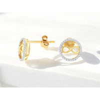 14K Yellow Gold Infinity Stud Earrings with Round Diamonds - 0.12 Carat Total Diamond Weight - Royal Jewelry