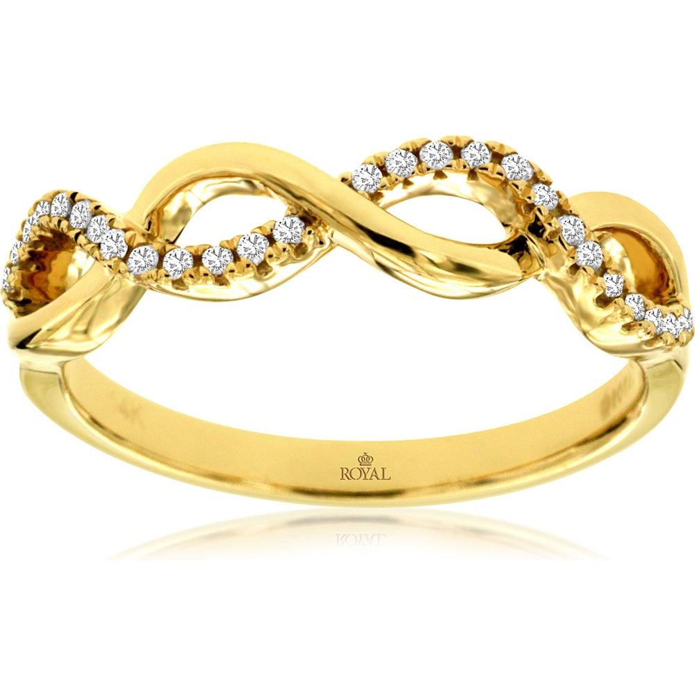 14K Yellow Gold Infinity Twist Diamond Wedding Band with Bead-Set Round Diamonds - 0.11 Carat Total Diamond Weight - Royal Jewelry