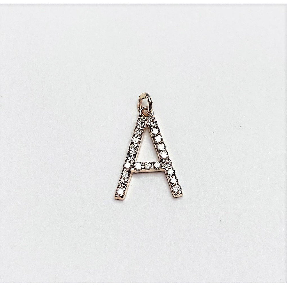14K Yellow Gold Initial "A" Pendant with Pavé-Set Round Diamonds - 0.22 Carat Total Diamond Weight by Auriventus