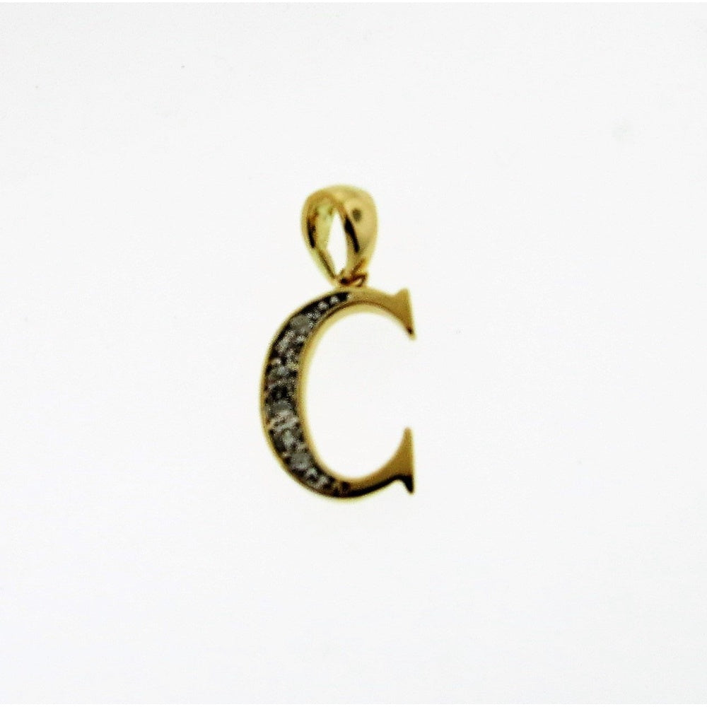 14K Yellow Gold Initial "C" Pendant with Round Brilliant-Cut Diamonds - 0.12 Carat Total Diamond Weight by Auriventus