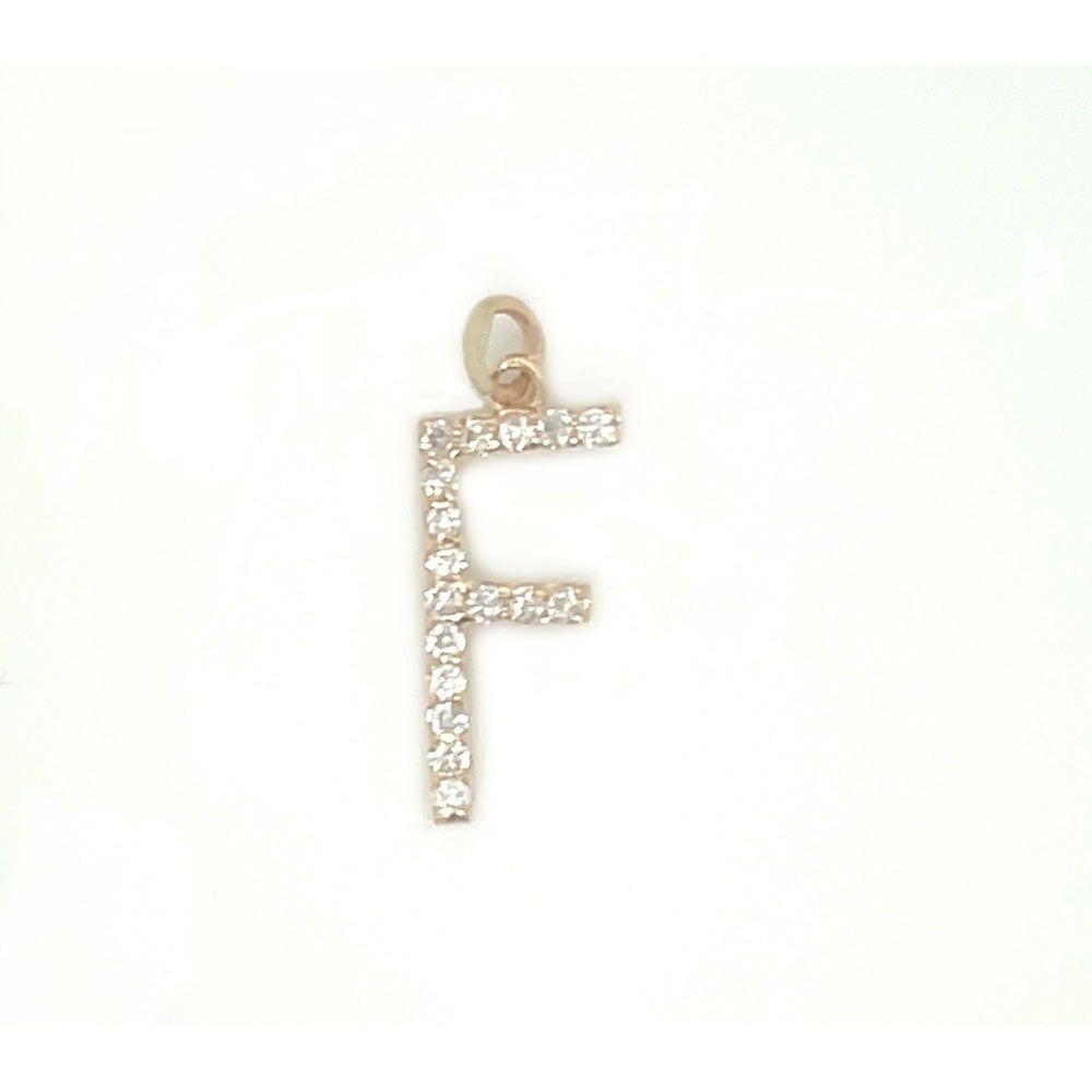 14K Yellow Gold Initial F Pendant with Prong Set Round Diamonds - 0.18 Carat Total Diamond Weight by Auriventus