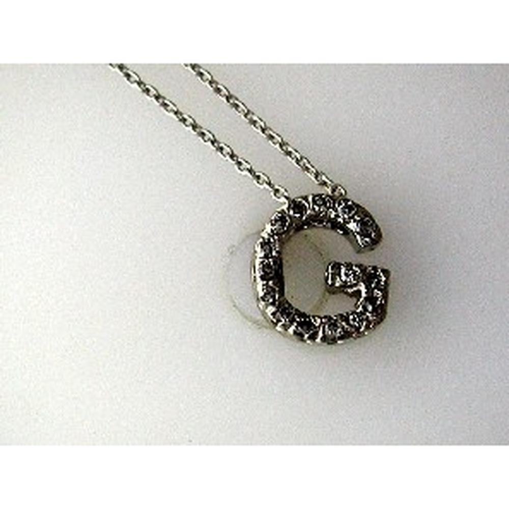 14K Yellow Gold Initial "G" Pendant Necklace with Round Diamond Pavé Settings - 0.12 Carat Total Diamond Weight - Royal Jewelry