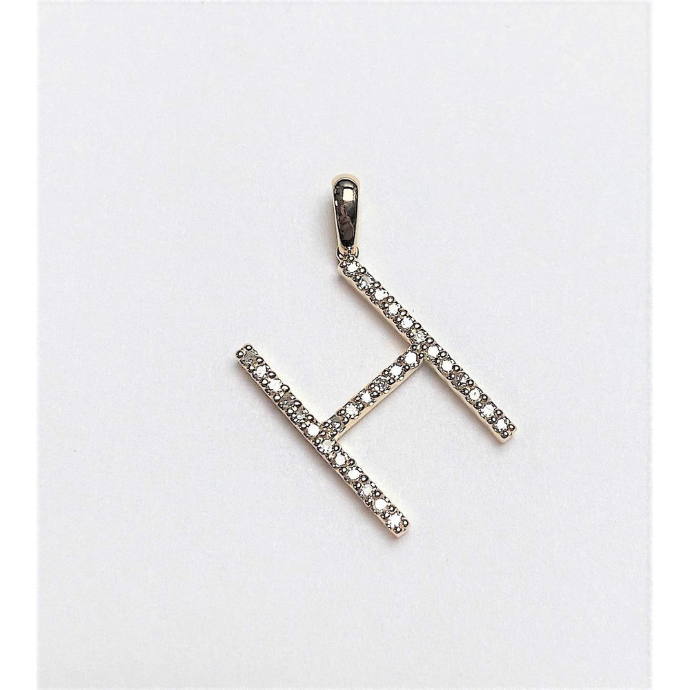 14K Yellow Gold Initial H Pendant with Prong Set Round Diamonds - 0.14 Carat Total Diamond Weight by Auriventus