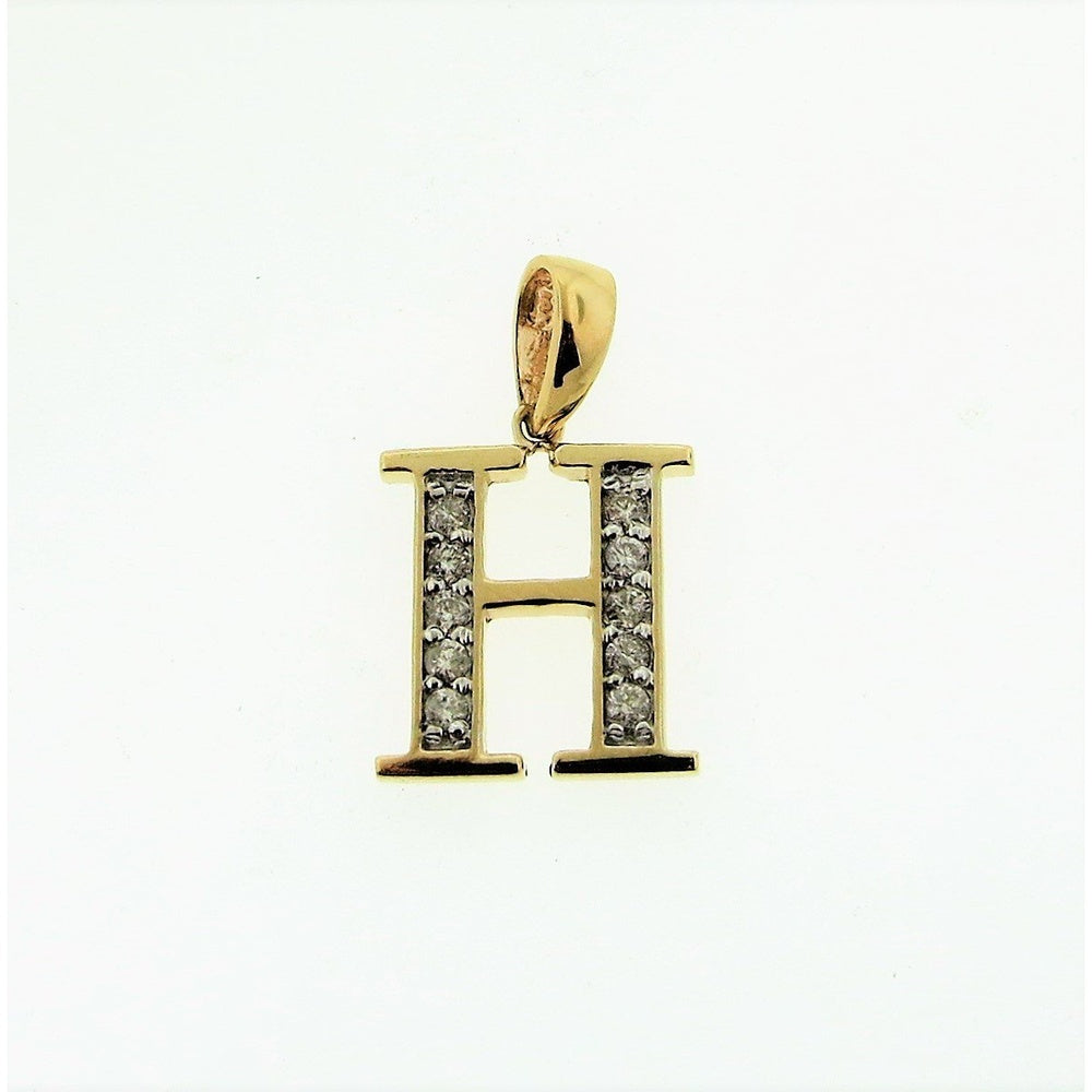 14K Yellow Gold Initial "H" Pendant with Prong-Set Round Diamonds - 0.22 Carat Total Diamond Weight by Auriventus