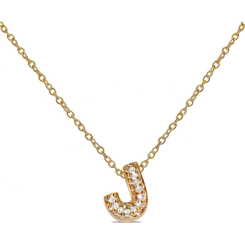 14K Yellow Gold Initial 'J' Pendant with Pavé Set Round Diamonds - 0.05 Carat Total Diamond Weight by Auriventus