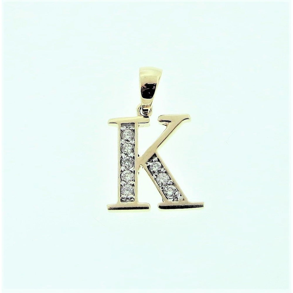 14K Yellow Gold Initial "K" Pendant with Channel-Set Round Diamonds - 0.18 Carat Total Diamond Weight by Auriventus