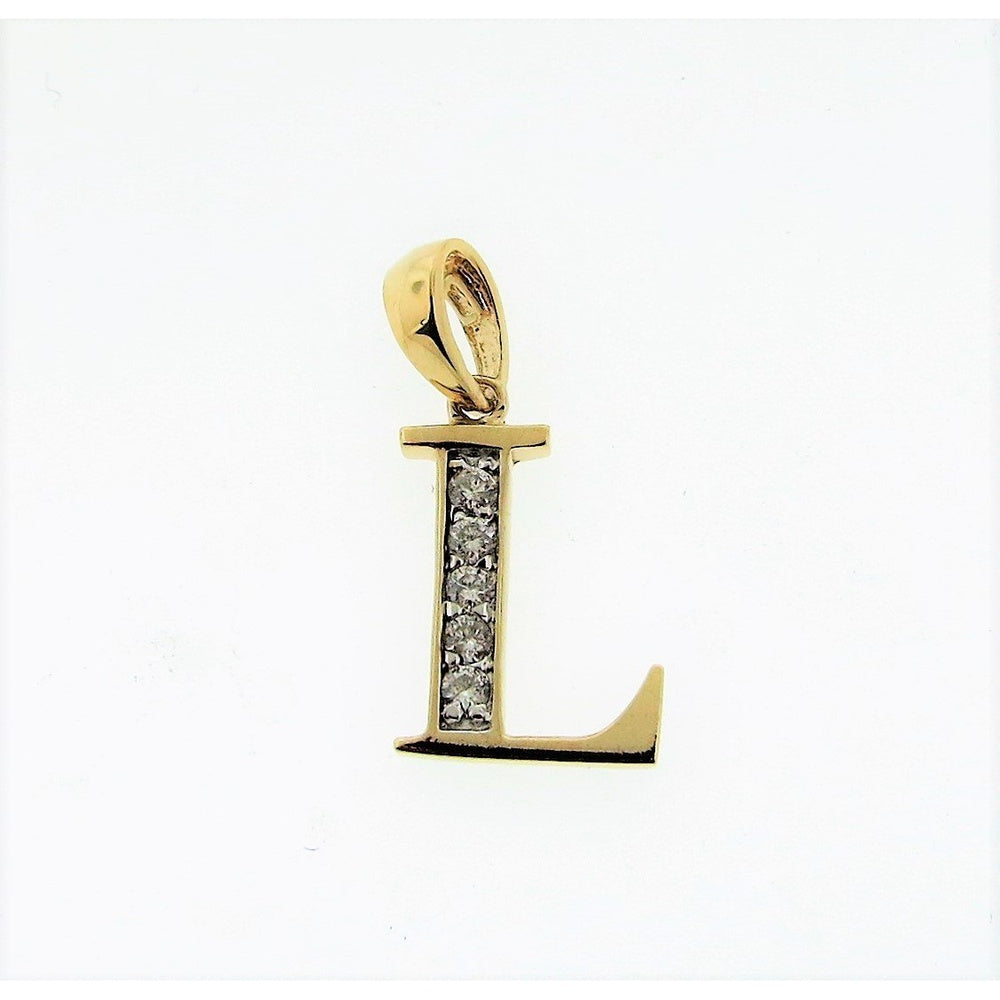 14K Yellow Gold Initial "L" Pendant with Prong Set Round Diamonds - 0.12 Carat Total Diamond Weight by Auriventus