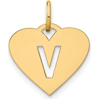 14K Yellow Gold Initial Letter V Heart Pendant Charm - Polished Finish by Oro Pregiato