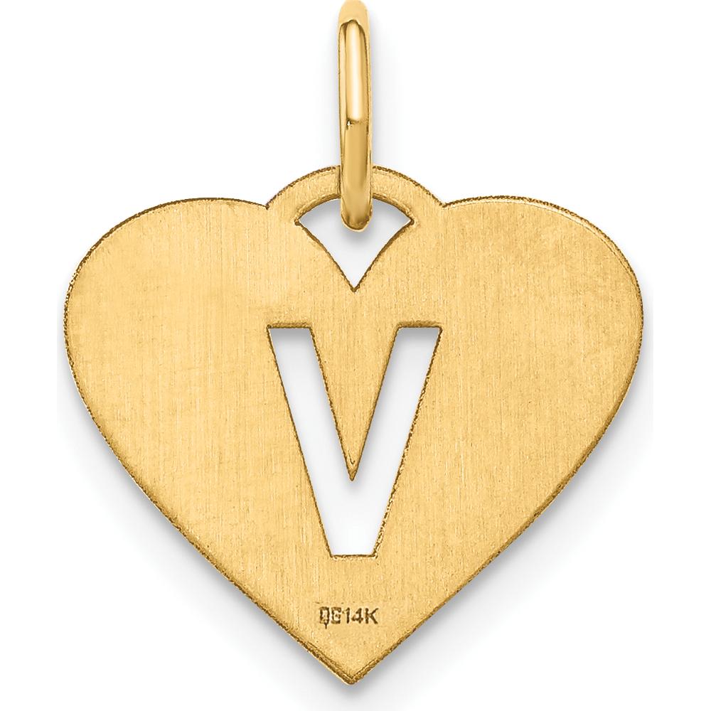 14K Yellow Gold Initial Letter V Heart Pendant Charm - Polished Finish by Oro Pregiato