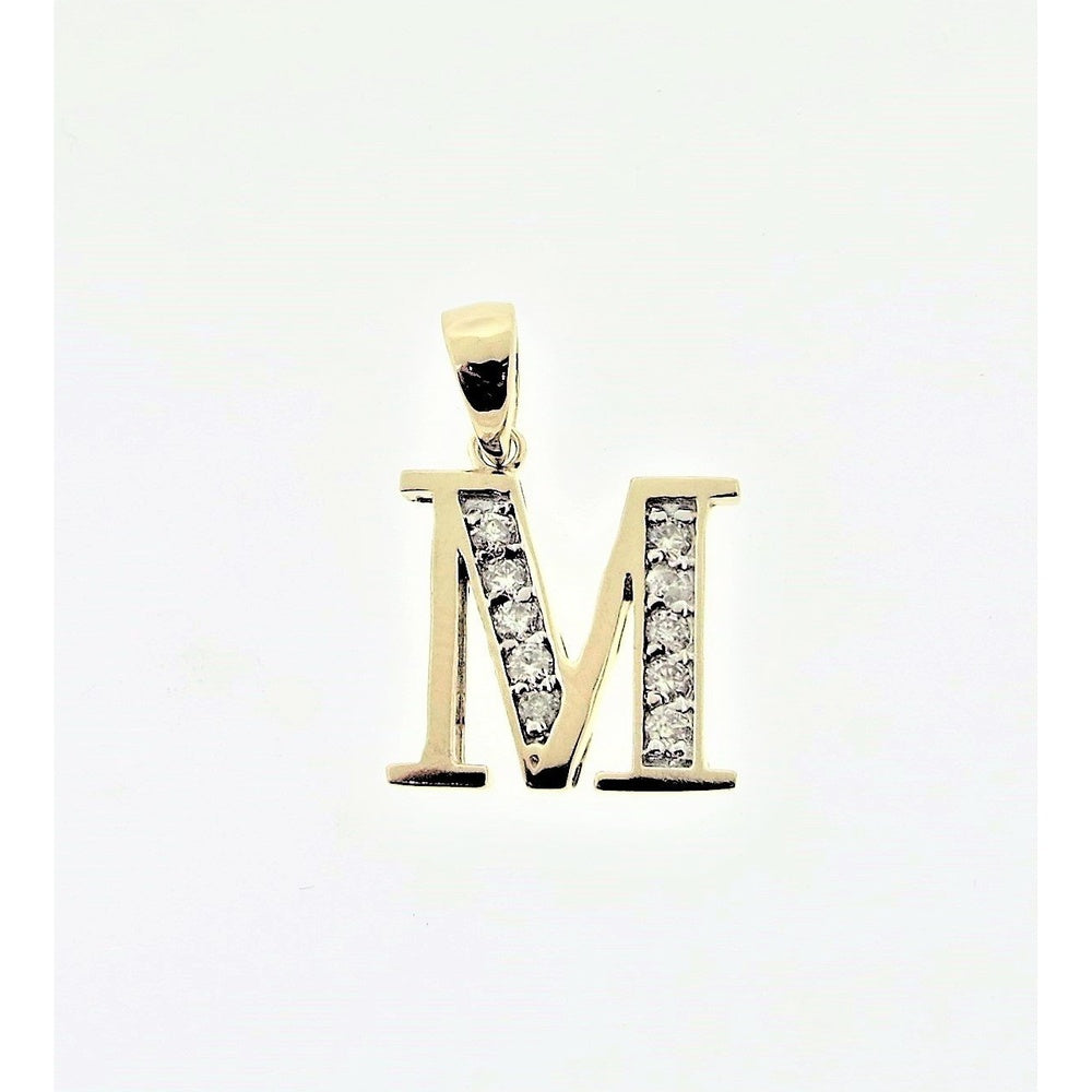 14K Yellow Gold Initial "M" Pendant with Channel-Set Round Diamonds - 0.21 Carat Total Diamond Weight by Auriventus