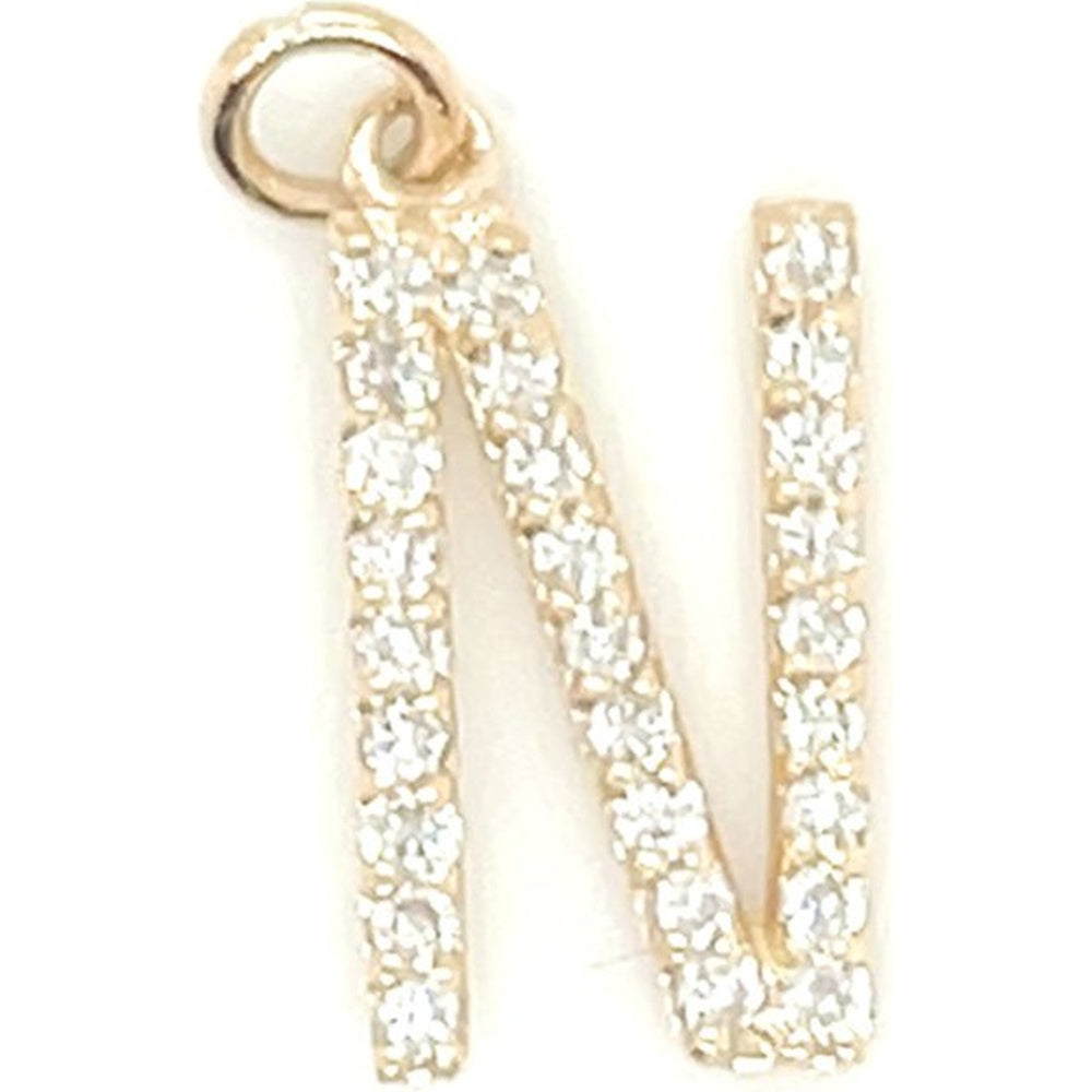 14K Yellow Gold Initial N Pendant with Prong Set Round Diamonds - 0.28 Carat Total Diamond Weight by Auriventus