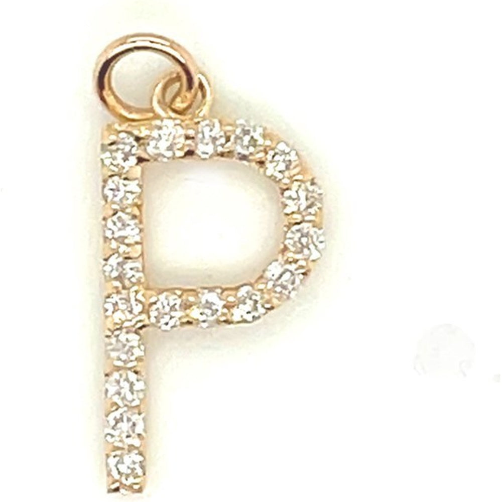 14K Yellow Gold Initial "P" Pendant with Prong-Set Round Diamonds - 0.20 Carat Total Diamond Weight by Auriventus