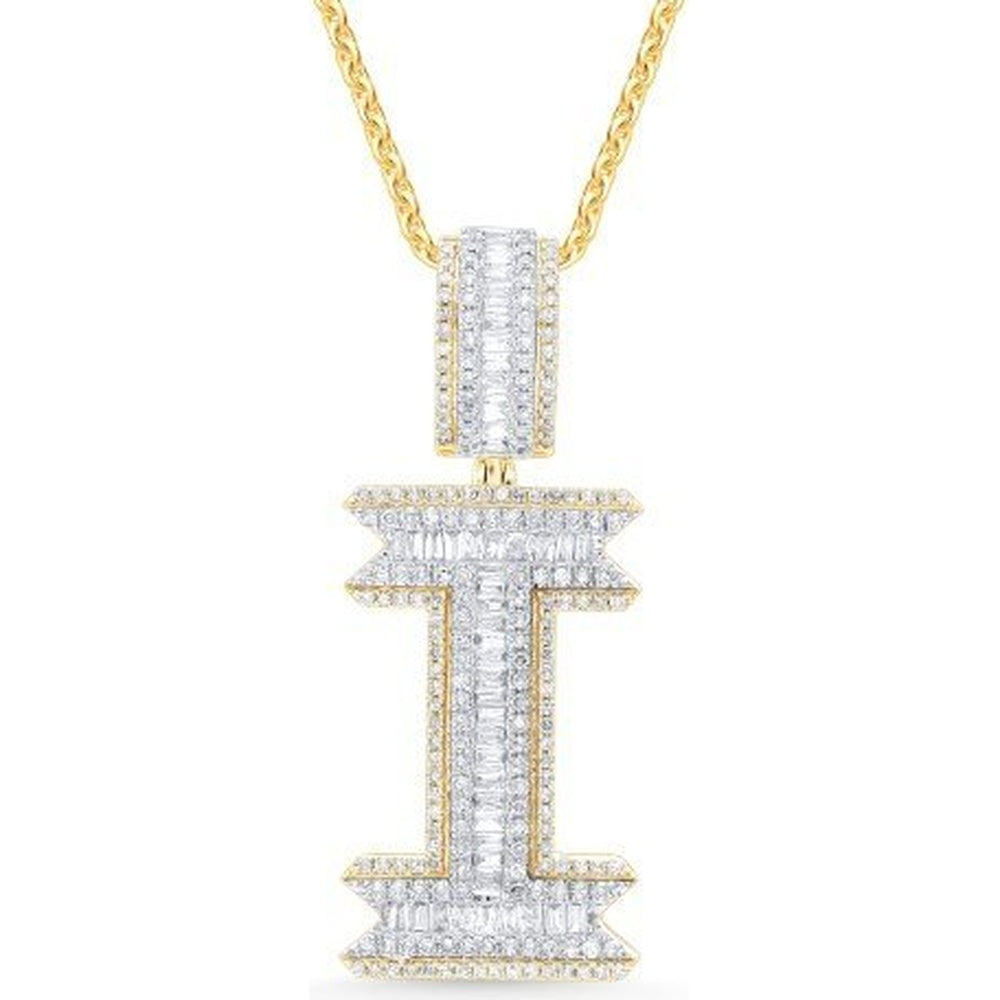 14K Yellow Gold Initial Pendant with Baguette and Round Diamonds - 1.33 Carat Total Diamond Weight by Auriventus