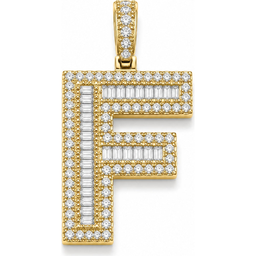 14K Yellow Gold Initial Pendant with Prong-Set Round and Channel-Set Baguette Diamonds - 1.64 Carat Total Diamond Weight by Auriventus