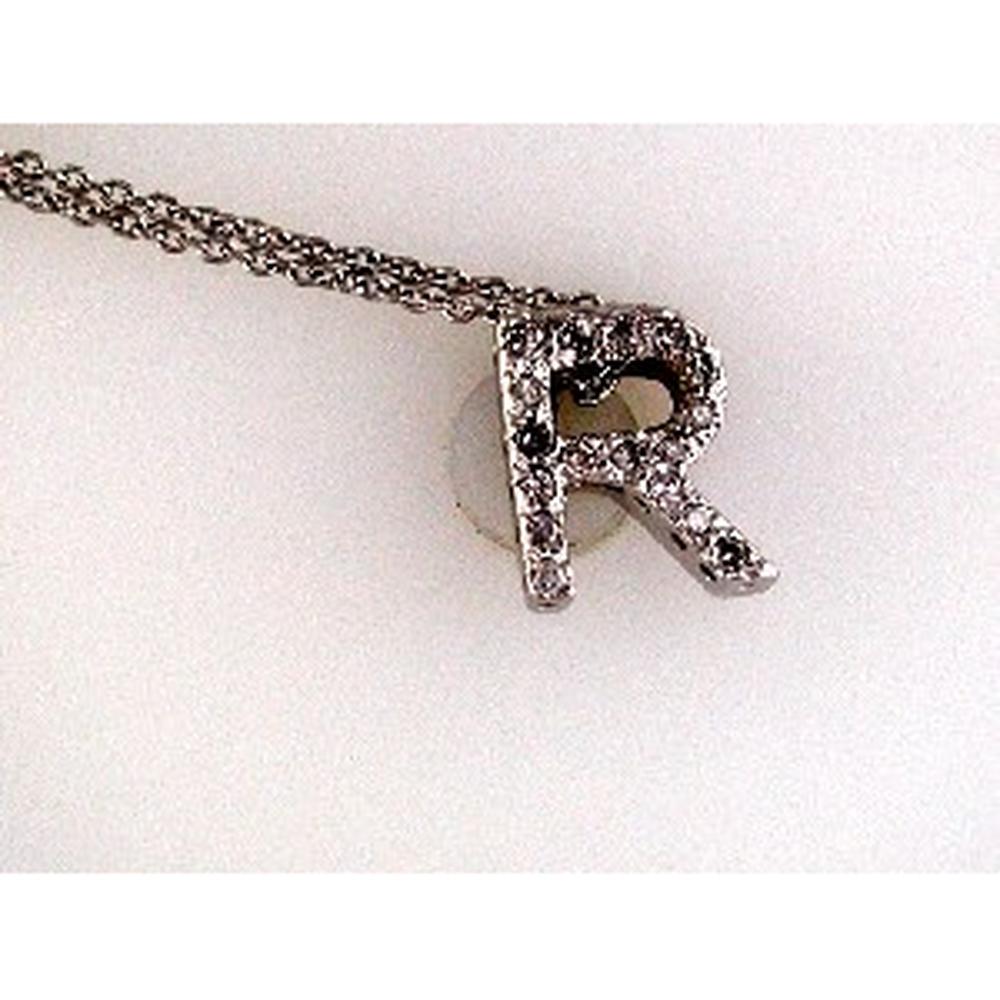 14K Yellow Gold Initial "R" Pendant Necklace with Round Cut Prong Set Diamonds - 0.16 Carat Total Diamond Weight - Royal Jewelry