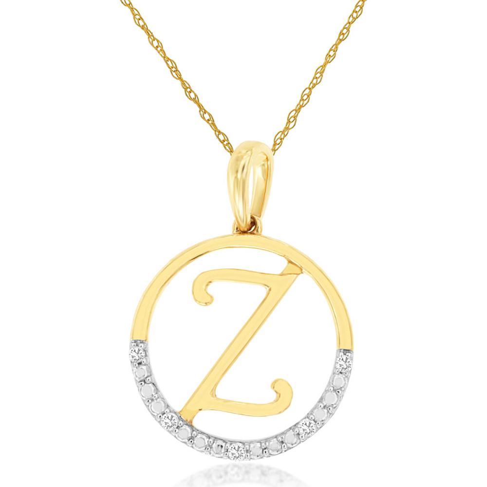 14K Yellow Gold Initial Z Pendant with Prong-Set Round Diamond Accents – 0.02 Carat Total Diamond Weight - Royal Jewelry