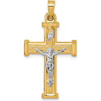 14K Yellow Gold INRI Crucifix Cross Pendant with Polished and Textured Finish by Oro Pregiato