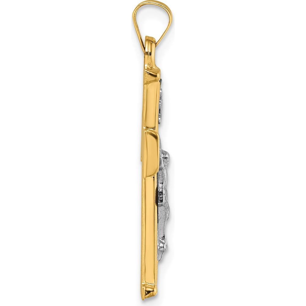 14K Yellow Gold INRI Crucifix Cross Pendant with Polished and Textured Finish by Oro Pregiato